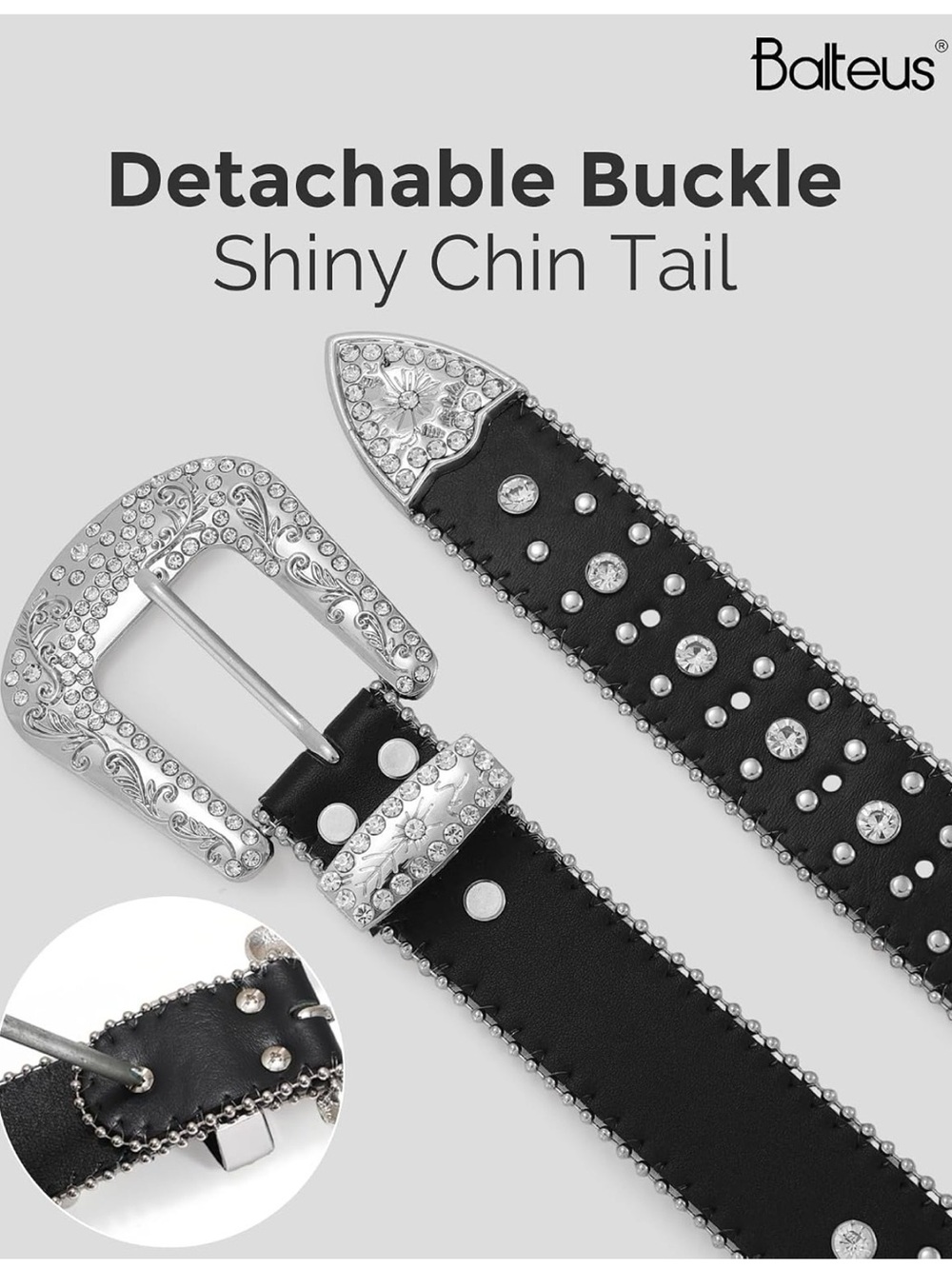 Sparkly Rhinestone Diamond Sequin Cross Studded Black Western Belt for Men/Women - Picture 3 of 6